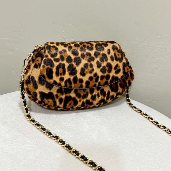 Leopard Print Handmade Real Hair-on Horsehide Fold Over Flap Bag/Crossbody - Picture 7 of 16